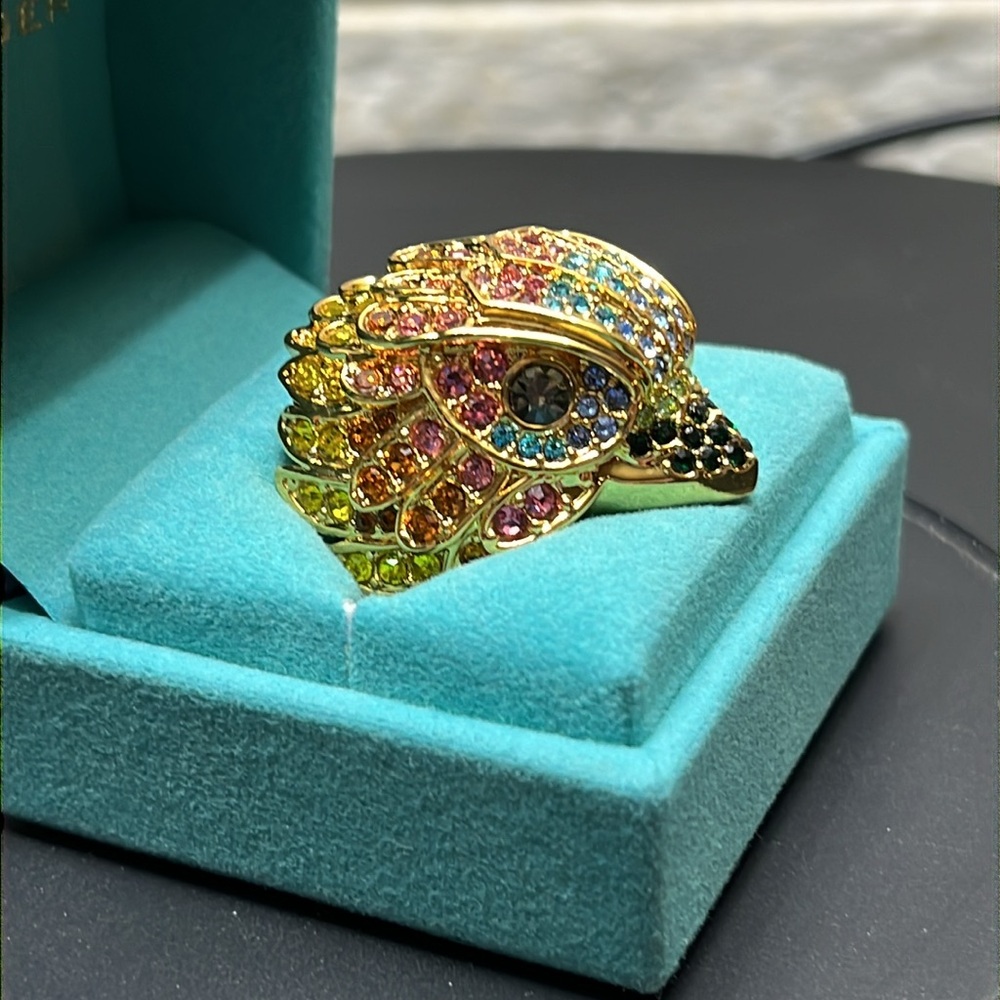 Kurt Geiger Eagle Ring Multi Colored Crystals Set In 18k Gold Plated Over Brass. - Picture 4 of 7